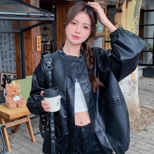 ショートレザージャケット　ファッショナブルハイエンド