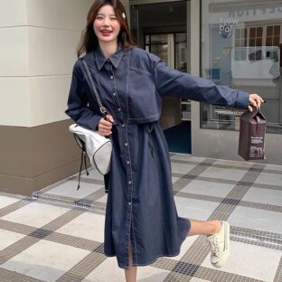 デニムカーディガン ミドル丈ファッショナブルカジュアル ルーズレイジースタイルスカート