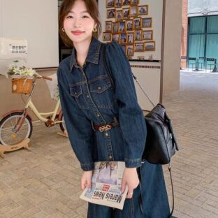 ブルーデニムカーディガン カジュアルハイウエスト