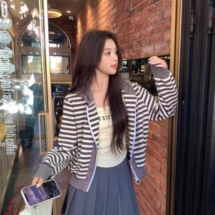 フレンチレトロストライプフード付きパーカー