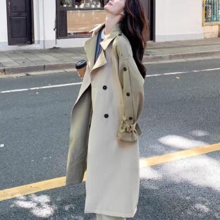 カラーブロックトレンチコート レディース ミドル丈 2024年 英国風