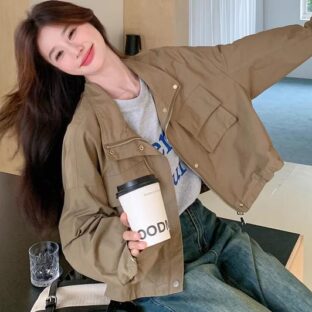 ワークジャケットカジュアルレトロオールマッチショートトップ