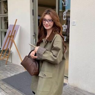 フレンチレトログリーンウインドブレーカーコート 韓国カジュアル