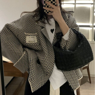 ニット ヘリンボーン イレギュラー丈 ルーズフィット ジャケット