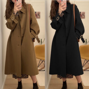 ステンカラーコート ミディ丈 シングルブレスト ベルト付き