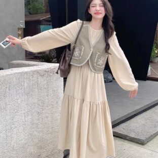 オフホワイトのドレスベスト 2 点セットレトロなデザイン