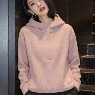 大きいサイズの韓国スタイルのシンプルなフード付きプルオーバースウェットシャツ